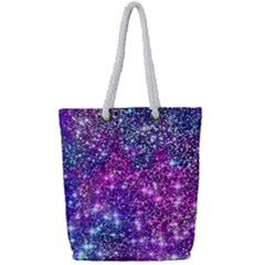 Purple Violet Glitter Galaxy Nebula Space Pattern Full Print Rope Handle Tote (Small)