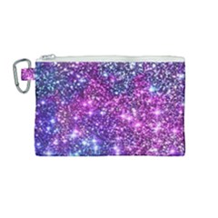 Purple Violet Glitter Galaxy Nebula Space Pattern Canvas Cosmetic Bag (medium) by Perong