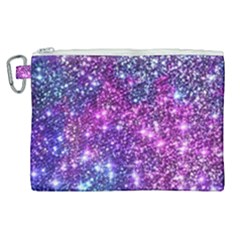 Purple Violet Glitter Galaxy Nebula Space Pattern Canvas Cosmetic Bag (xl) by Perong