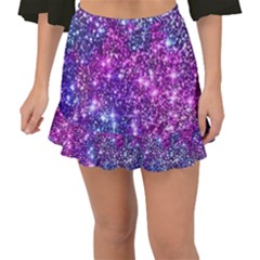 Purple Violet Glitter Galaxy Nebula Space Pattern Fishtail Mini Chiffon Skirt