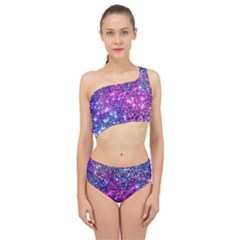 Purple Violet Glitter Galaxy Nebula Space Pattern Spliced Up Two Piece Swimsuit by Perong