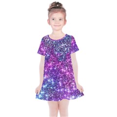 Purple Violet Glitter Galaxy Nebula Space Pattern Kids  Simple Cotton Dress