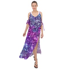 Purple Violet Glitter Galaxy Nebula Space Pattern Maxi Chiffon Cover Up Dress by Perong