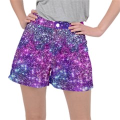 Purple Violet Glitter Galaxy Nebula Space Pattern Women s Ripstop Shorts