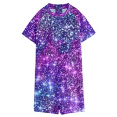 Purple Violet Glitter Galaxy Nebula Space Pattern Kids  Boyleg Half Suit Swimwear by Perong