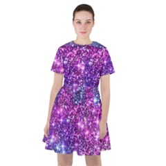 Purple Violet Glitter Galaxy Nebula Space Pattern Sailor Dress by Perong