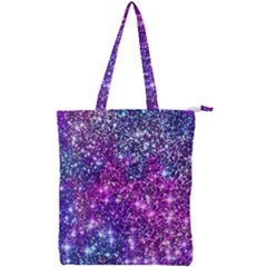 Purple Violet Glitter Galaxy Nebula Space Pattern Double Zip Up Tote Bag