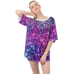 Purple Violet Glitter Galaxy Nebula Space Pattern Oversized Chiffon Top by Perong