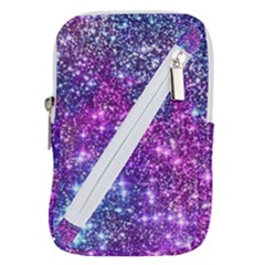 Purple Violet Glitter Galaxy Nebula Space Pattern Belt Pouch Bag (Large)