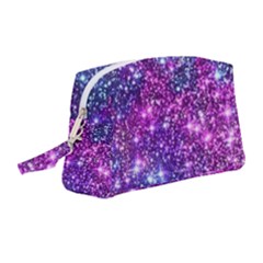 Purple Violet Glitter Galaxy Nebula Space Pattern Wristlet Pouch Bag (Medium)