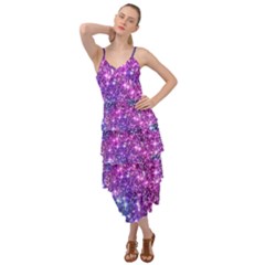 Purple Violet Glitter Galaxy Nebula Space Pattern Layered Bottom Dress by Perong