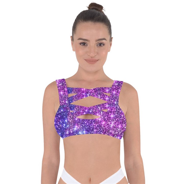 Purple Violet Glitter Galaxy Nebula Space Pattern Bandaged Up Bikini Top