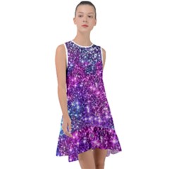 Purple Violet Glitter Galaxy Nebula Space Pattern Frill Swing Dress by Perong