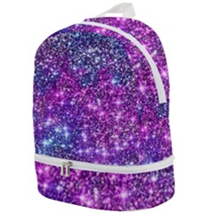 Purple Violet Glitter Galaxy Nebula Space Pattern Zip Bottom Backpack