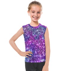 Purple Violet Glitter Galaxy Nebula Space Pattern Kids  Mesh Tank Top