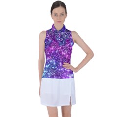 Purple Violet Glitter Galaxy Nebula Space Pattern Women s Sleeveless Polo T-Shirt