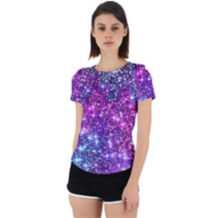 Purple Violet Glitter Galaxy Nebula Space Pattern Back Cut Out Sport T-Shirt