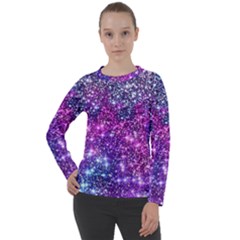 Purple Violet Glitter Galaxy Nebula Space Pattern Women s Long Sleeve Raglan T-Shirt