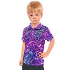 Purple Violet Glitter Galaxy Nebula Space Pattern Kids  Polo T-Shirt