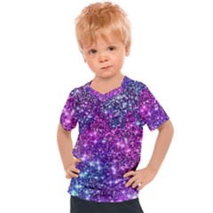 Purple Violet Glitter Galaxy Nebula Space Pattern Kids  Sports T-Shirt