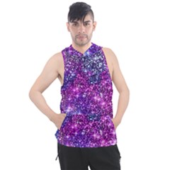 Purple Violet Glitter Galaxy Nebula Space Pattern Men s Sleeveless Hoodie