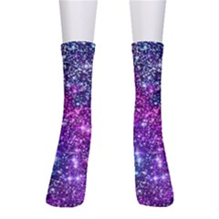 Purple Violet Glitter Galaxy Nebula Space Pattern Crew Socks by Perong