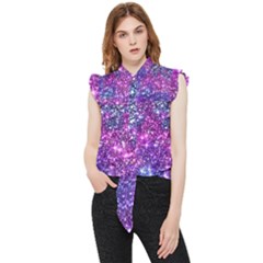 Purple Violet Glitter Galaxy Nebula Space Pattern Frill Detail Shirt