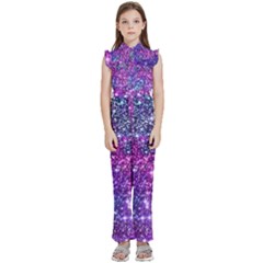 Purple Violet Glitter Galaxy Nebula Space Pattern Kids  Sleeveless Ruffle Edge Band Collar Chiffon One Piece by Perong