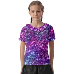 Purple Violet Glitter Galaxy Nebula Space Pattern Kids  Frill Chiffon Blouse