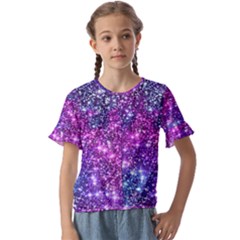 Purple Violet Glitter Galaxy Nebula Space Pattern Kids  Cuff Sleeve Scrunch Bottom T-Shirt