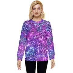 Purple Violet Glitter Galaxy Nebula Space Pattern Hidden Pocket Sweatshirt