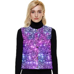 Purple Violet Glitter Galaxy Nebula Space Pattern Women s Button Up Puffer Vest by Perong