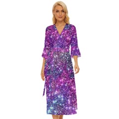 Purple Violet Glitter Galaxy Nebula Space Pattern Midsummer Wrap Dress