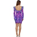 Purple Violet Glitter Galaxy Nebula Space Pattern Women Long Sleeve Ruched Stretch Jersey Dress View4