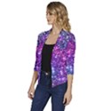 Purple Violet Glitter Galaxy Nebula Space Pattern Women s Draped Front 3/4 Sleeve Shawl Collar Jacket View2