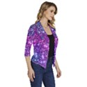 Purple Violet Glitter Galaxy Nebula Space Pattern Women s Draped Front 3/4 Sleeve Shawl Collar Jacket View3