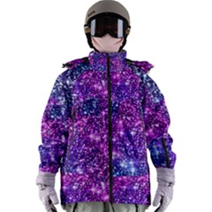 Purple Violet Glitter Galaxy Nebula Space Pattern Women s Zip Ski and Snowboard Waterproof Breathable Jacket