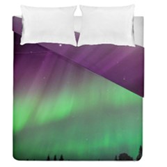 Northern Lights Green Aurora Borealis Duvet Cover Double Side (queen Size) by Perong