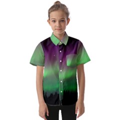 Northern Lights Green Aurora Borealis Kids  Short Sleeve Shirt by Perong