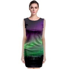 Northern Lights Green Aurora Borealis Sleeveless Velvet Midi Dress