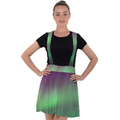 Northern Lights Green Aurora Borealis Velvet Suspender Skater Skirt by Perong