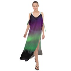 Northern Lights Green Aurora Borealis Maxi Chiffon Cover Up Dress by Perong