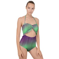 Northern Lights Green Aurora Borealis Scallop Top Cut Out Swimsuit by Perong