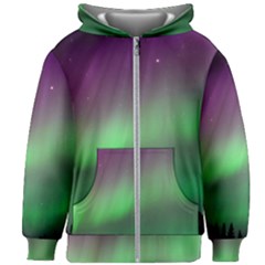 Northern Lights Green Aurora Borealis Kids  Zipper Hoodie Without Drawstring