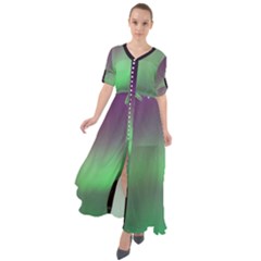 Northern Lights Green Aurora Borealis Waist Tie Boho Maxi Dress by Perong