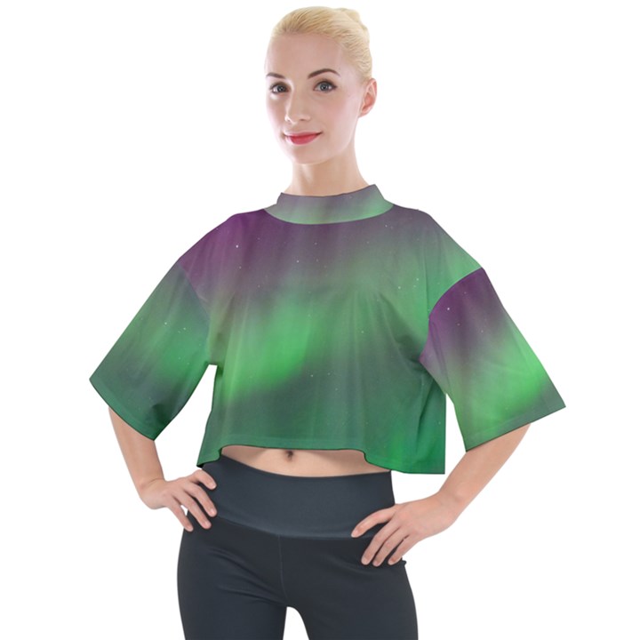 Northern Lights Green Aurora Borealis Mock Neck T-Shirt