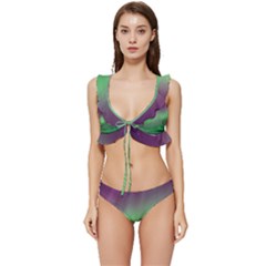 Northern Lights Green Aurora Borealis Low Cut Ruffle Edge Bikini Set by Perong