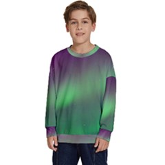 Northern Lights Green Aurora Borealis Kids  Crewneck Sweatshirt