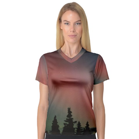 Aurora Borealis Alaska Sky V-neck Sport Mesh T-shirt by Perong