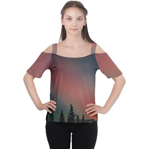 Aurora Borealis Alaska Sky Cutout Shoulder T-shirt by Perong